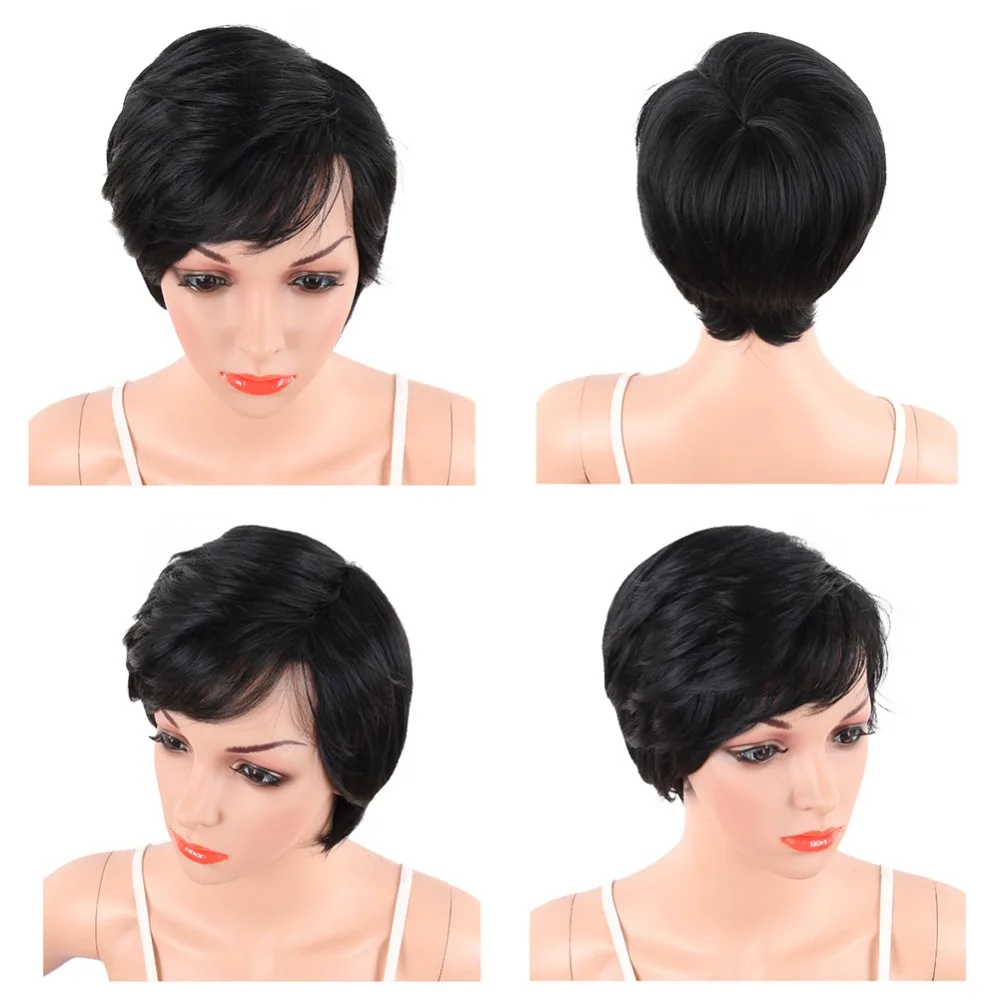 Deyngs короткие прямые синтетические парики Pixie Cut натуральный парик с челкой для черных женщин коричневый черный косплей для Хэллоуина