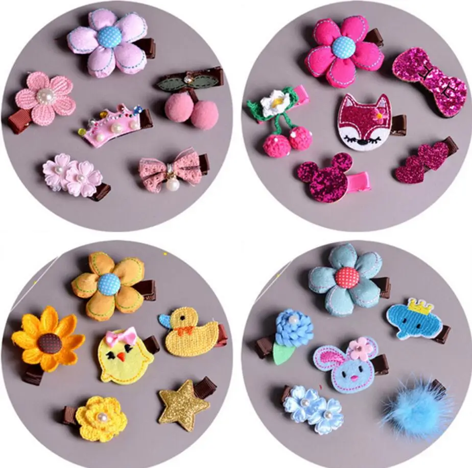 6PCs/lot Baby Girls Cherry Beads Hair Pins Animal Fox Bow Headwear Girl Accessories Duck Star Bird Flower Clip Hairpin | Детская одежда