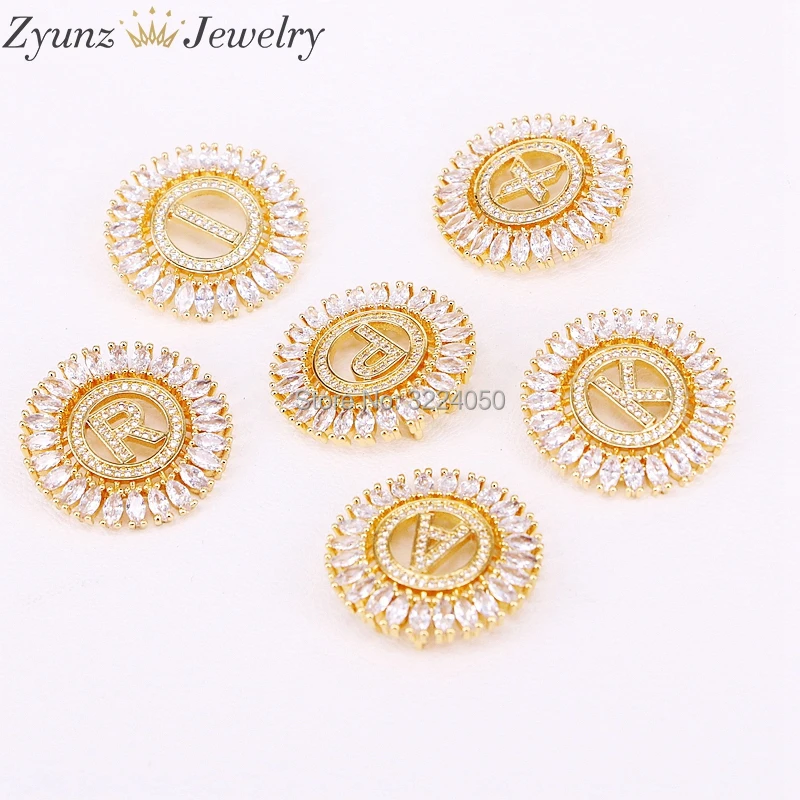 

5PCS Cubic zircon micro paved CZ Gold Color Copper Alphabet letters pendant Charm Beads