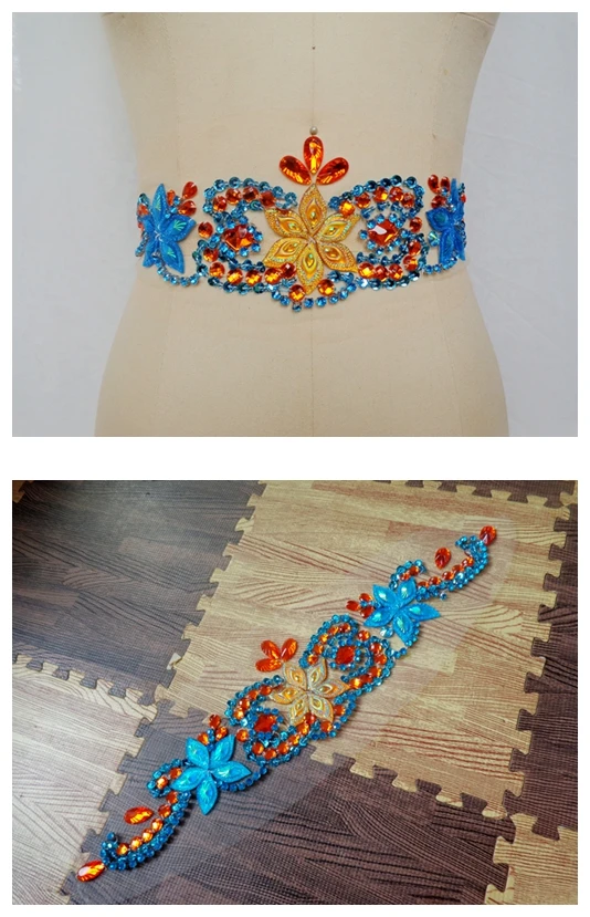 A151 чистая ручная работа Ослепительная оранжевая/небесно-голубая пришивная