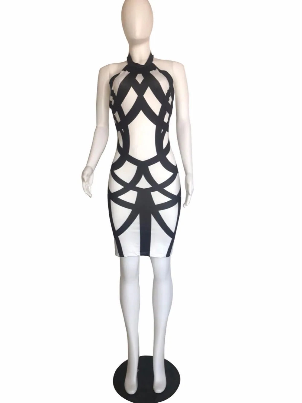 2018 Fashion Bandage Bodycon Patchwork Women Sexy Dress Halter Knee-length Ladies Backless Night Party Vestidos | Женская одежда