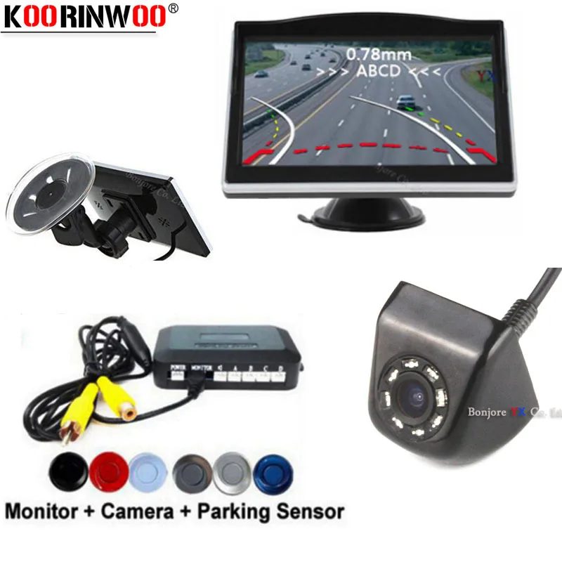 Koorinwoo Intelligent Parktronic Car Parking Sensors Dynamic trajectory Reverse camera Lights LCD Screen Monitor Buzzer Kit | Автомобили и