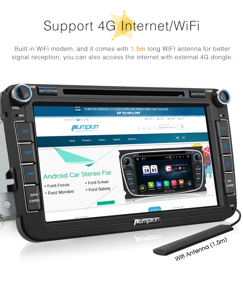 Pumpkin 2 Din 8 дюймов Android 0 автомобильный DVD плеер GPS навигация для VW/Skoda/Seat/Golf Car Радио