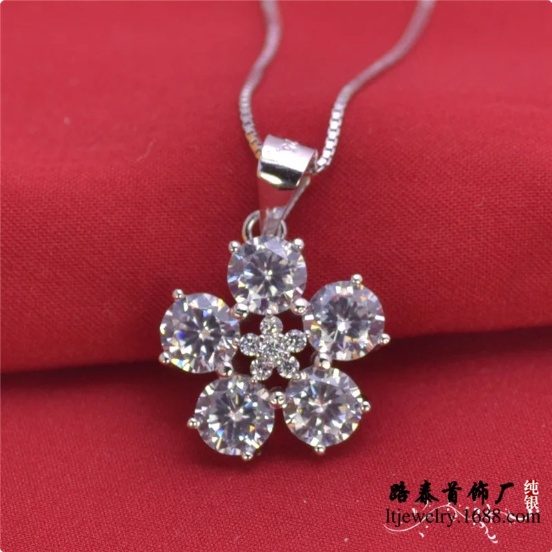 

LSP909 Jewelry 925 silver zircon flower pendant chains women necklaces,