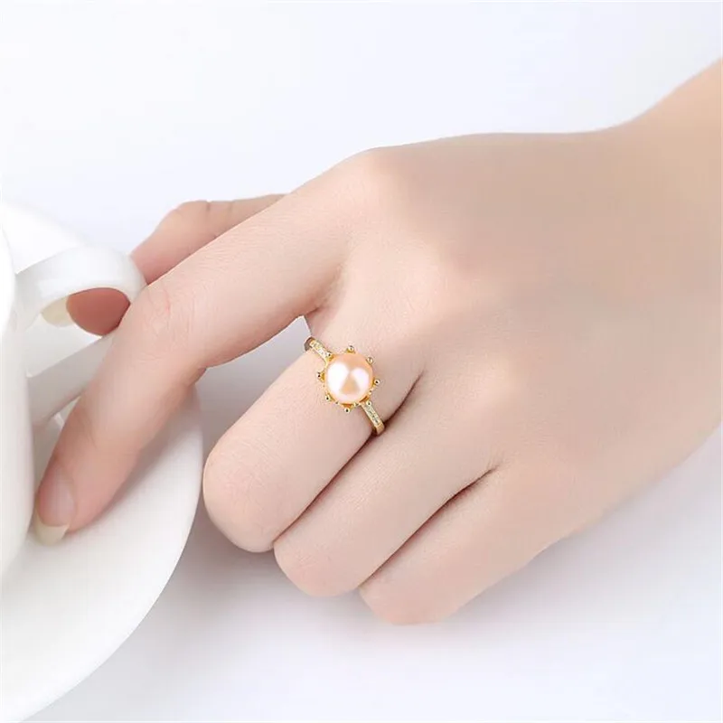 925 Sterling Silver Crown Shape Eight Paws 8-8.5mm Real Natural Freshwater White Pink Purple Pearl Finger Rings For Girlfriend | Украшения