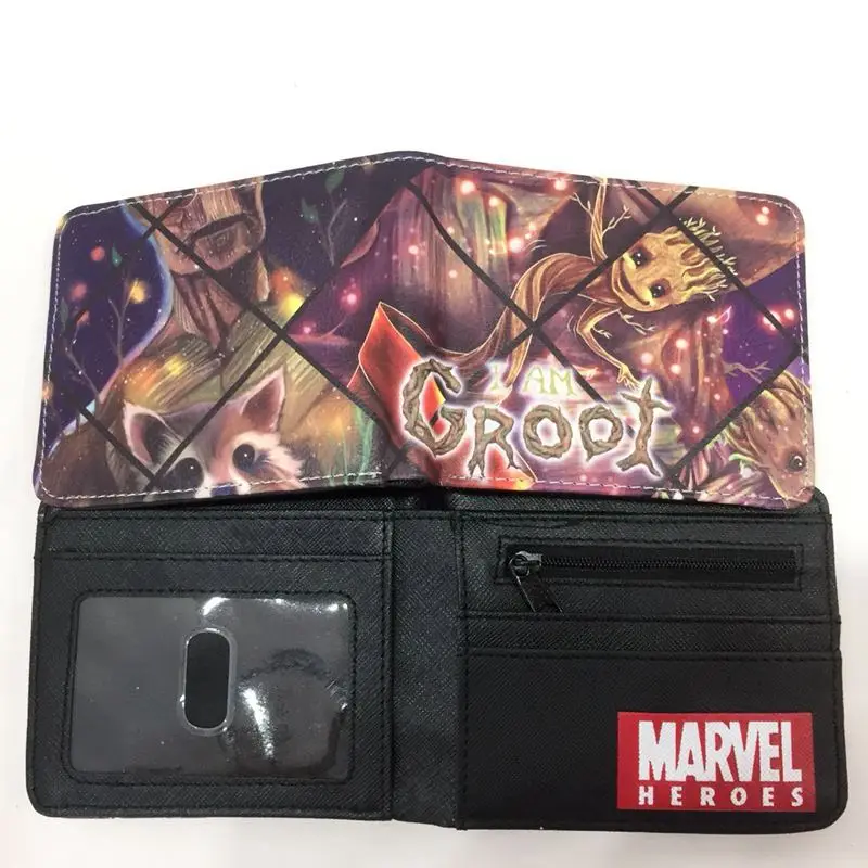 Новинка, кошелек для монет Groot, двойной, мультяшный, короткий кошелек, цветной, с принтом, держатель для карт, на молнии, Poucht, для мальчиков и девочек, кошельки для подростков, подарок