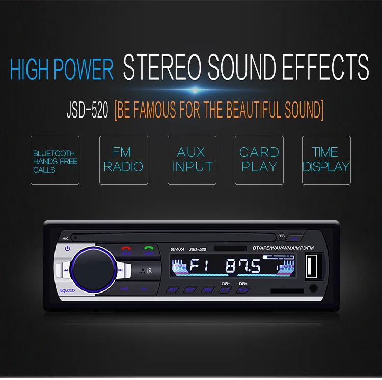 Bluetooth стерео аудио в тире FM MP3 авто радио-плеер с AUX-IN SD USB DC 12 В MMC WMA FLAC 1din