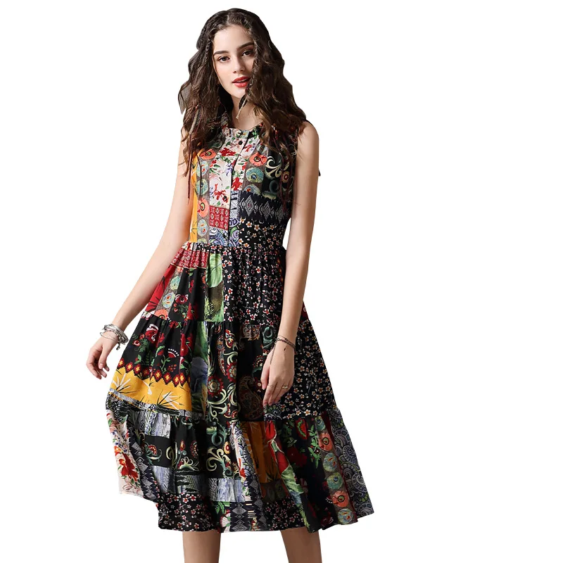 Gzgee женское платье 2018 Лето Boho однобортный оборками из шифона Vestidos Стенд воротник