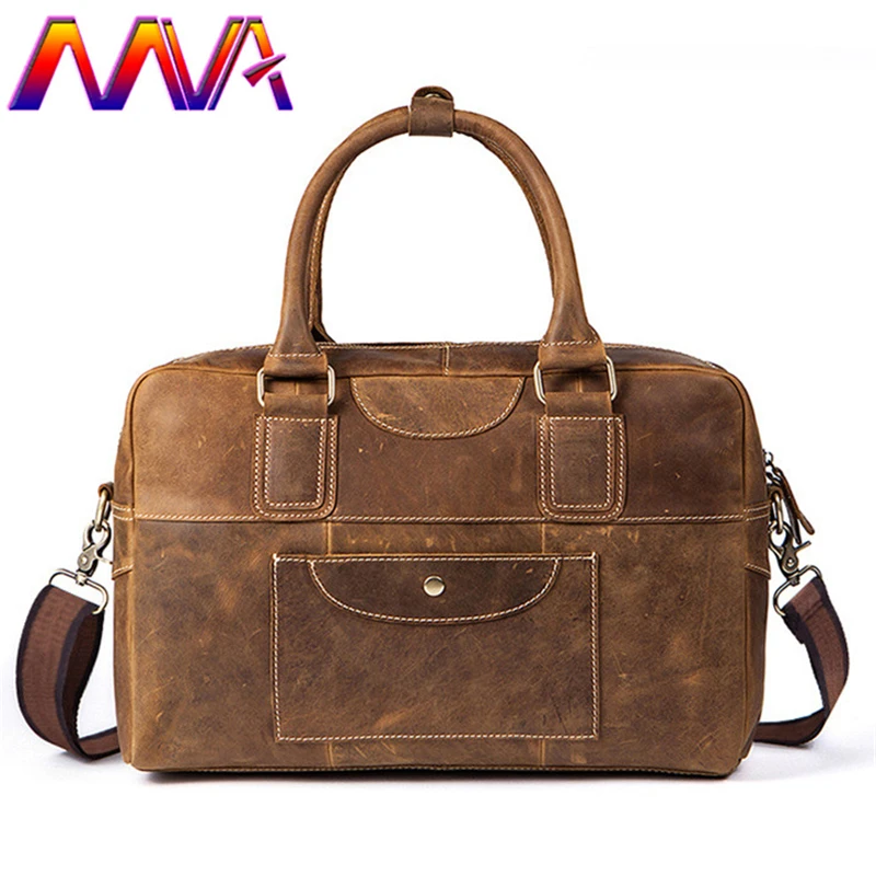 brown MVA модный мужской портфель из натуральной кожи мужская сумка на плечо мужской повседневный портфель модный Crazy Hose кожаная мужская повседневная сумка - Цвет: brown