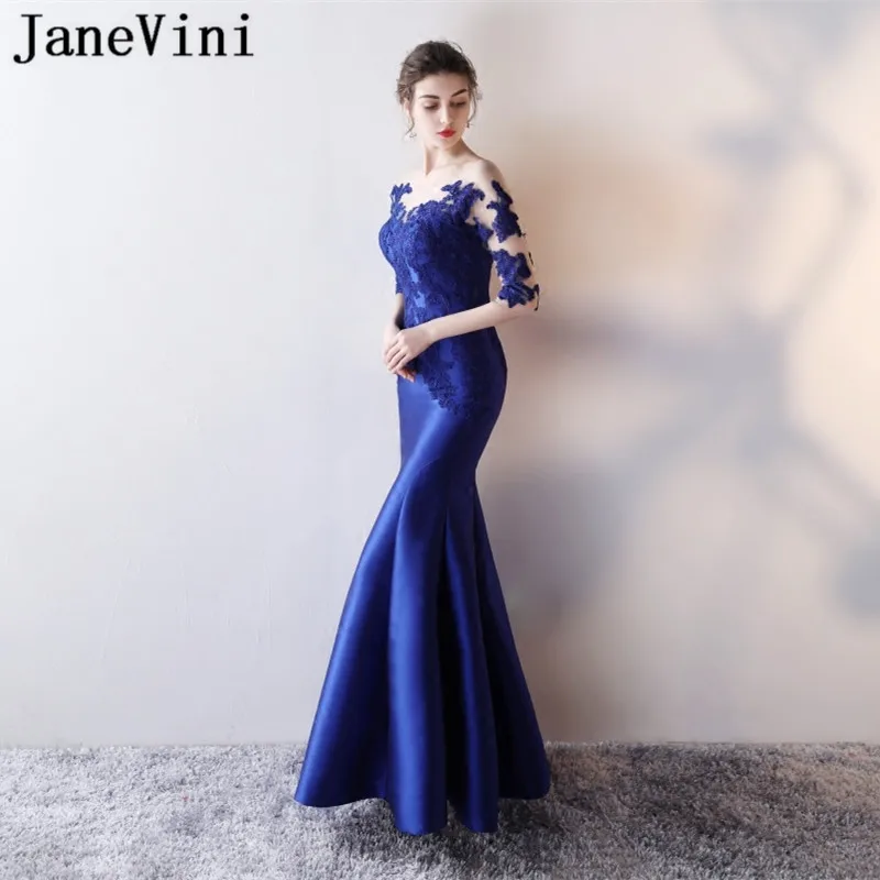 

Соблазнительное кружевное платье-Русалка jaevini Королевского синего цвета, длинное атласное женское платье для свадебной вечеринки, подружк...