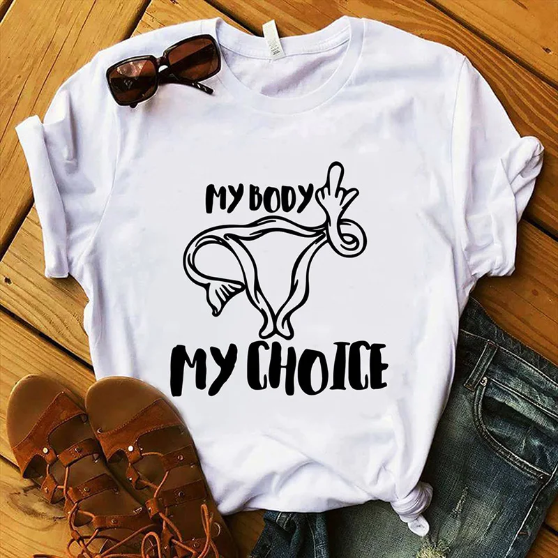 Женская футболка с круглым вырезом My Body Choice хлопковая коротким рукавом и лето 2019 |