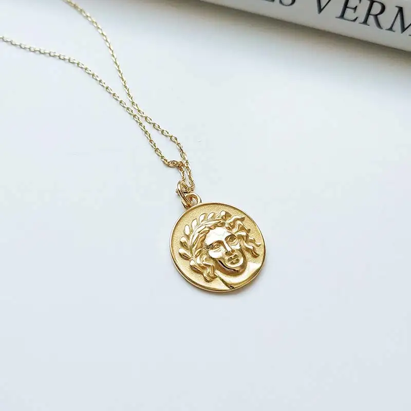 Gold GHIDBK 925 пробы Серебряный кулон с портретом ожерелья монета золотого цвета слоистые Чокеры изящный диск цепь колье ювелирные изделия - Окраска металла: Gold