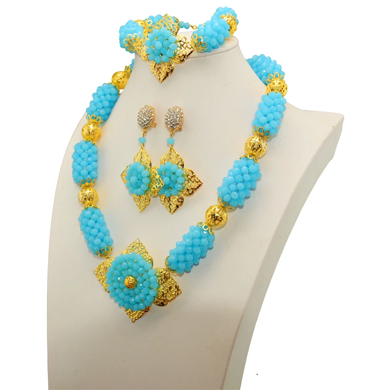 Свадебный комплект ювелирных изделий с голубыми бусинами в африканском стиле