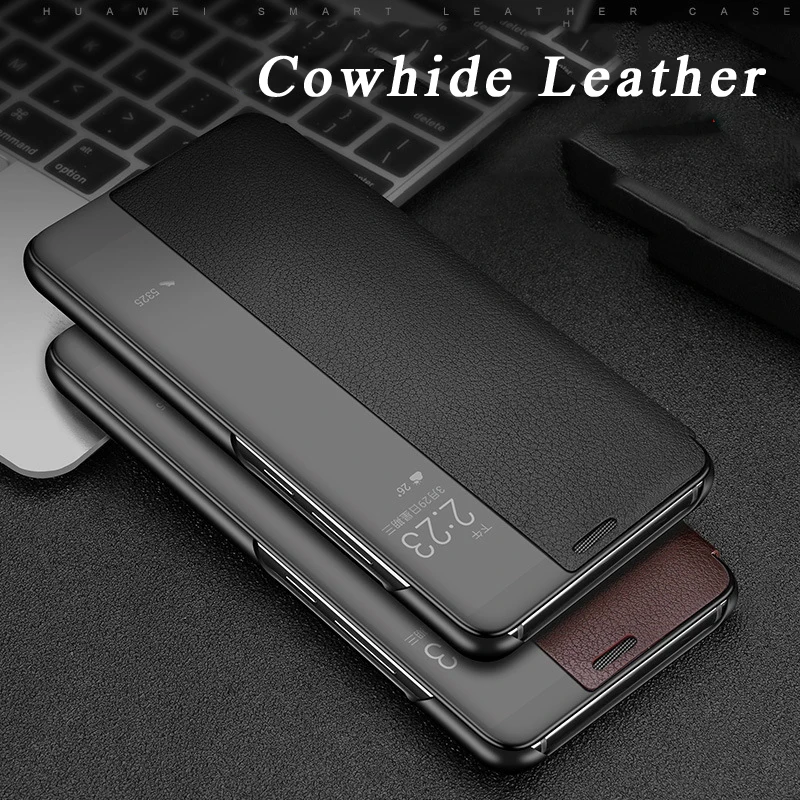 Cover for Huawei Mate 10 Pro P20 Cowhide Leather Book Style Case Mate10 mate10 pro P20pro Smart Window Flip Bag Fundas Shell |