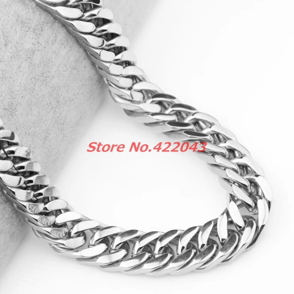 

14mm 7-40" Mens Chain Boys Cuban Curb Link Silver color 316L Stainless Steel Necklace High Quality Xmas Gift