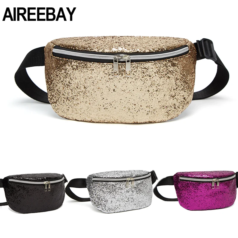 AIREEBAY поясные сумки с блестками Женские золотые поясная сумка на молнии для