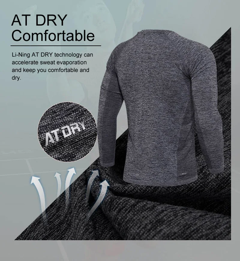 Li-Ning Мужская серия бадминтон AT DRY футболка с длинным рукавом облегающая дышащая подкладка Спортивная футболка ATLM111 MTL980