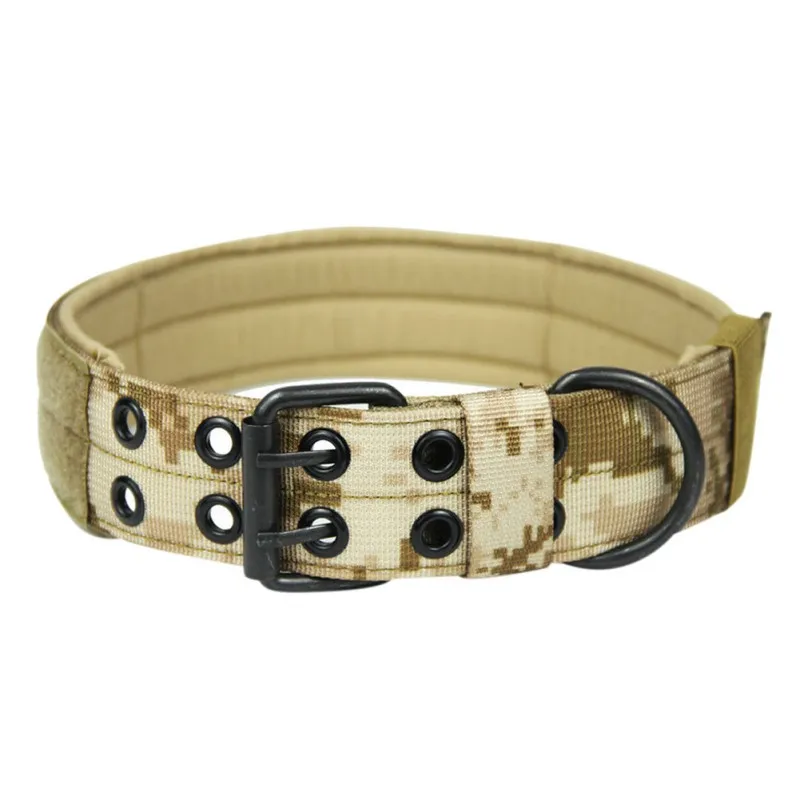Adjustable Nylon Tactical Military Dog Collar With 2 Rows Buckle And Leash Ring For Training Army Dog