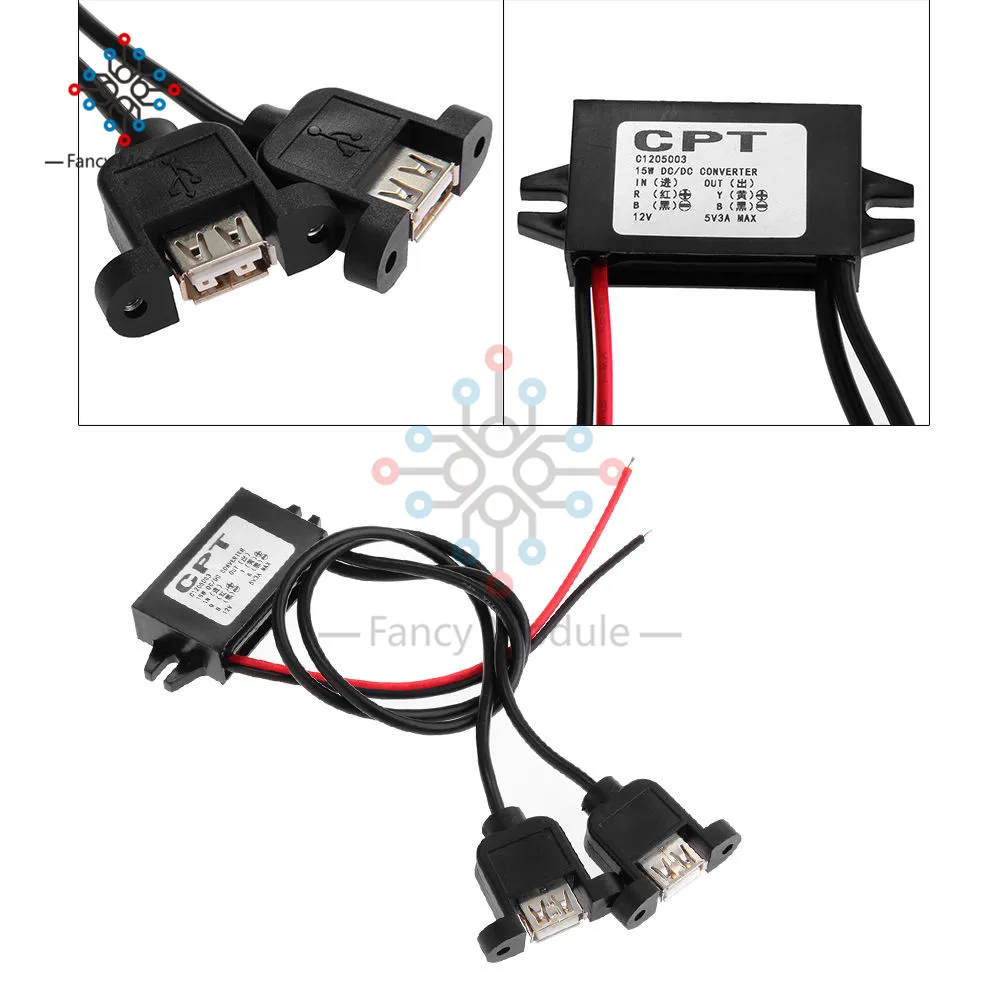 

DC-DC Car Power 12V to 5V 3A 15W Converter Module Micro USB Step Down Power Output Adapter Low Heat Auto Protection