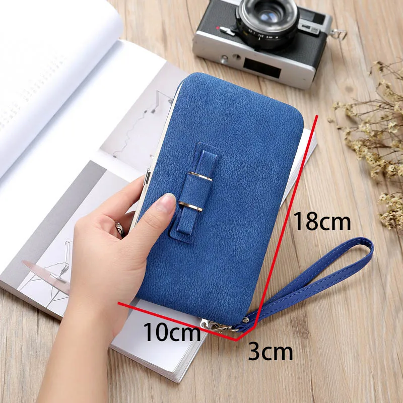 

Women Wallet Leather Wallet Female 2019 Leather Purse Card Holders Long Cellphone Pocket Bow Evening Clutch Bags New Brand