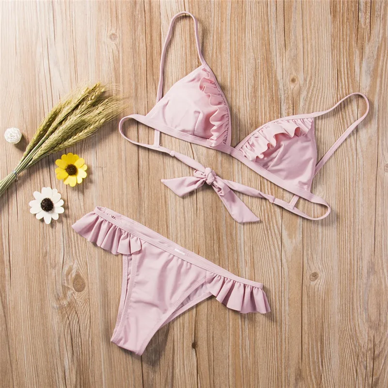 ITFABS купальники женские бандажные однотонные с пуш ап бюстгальтером|beachwear