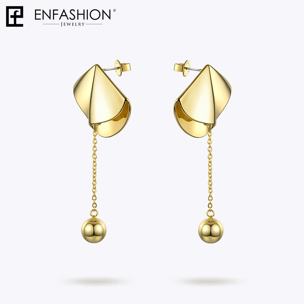 Enfashion, женские серьги-капли с драпировкой, Длинные латунные большие шариковые серьги золотого цвета, модные ювелирные изделия, серьги EF181073