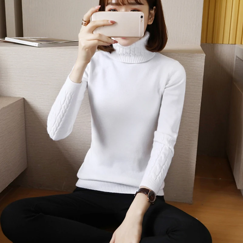Turtleneck women sweater and pullovers autumn winter 2019 woman long sleeve Warm wool knitted female pullover Pull Femme | Женская