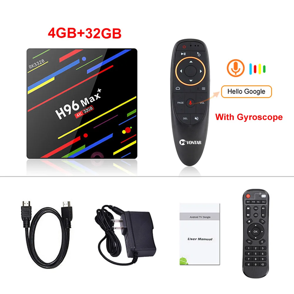 H96 MAX Plus Смарт ТВ приставка Android 9,0 ТВ приставка 4 Гб ОЗУ 32 ГБ/64 Гб ПЗУ Rockchip RK3328 4 к H.265 USB3.0 2,4 ГГц WiFi IP ТВ приставка - Цвет: 4G32G add G10 RC