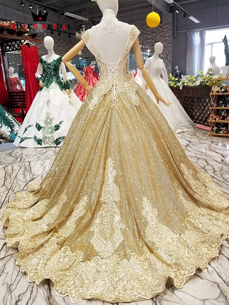Vestido De Noiva A line Блестки ткань бисером Роскошная свадебная одежда королевские