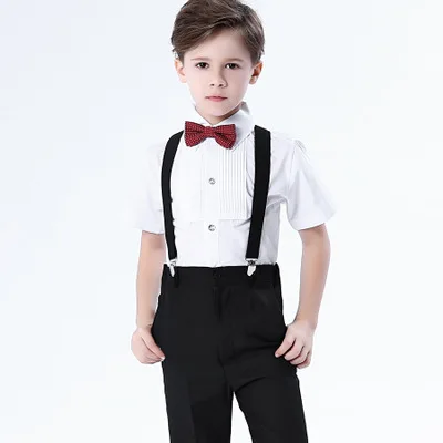 Style B 4Pcs Свадебный костюм для мальчиков, детское Формальное школьное студенческое платье, рубашка на лямках для джентльменов, штаны с бантом, 4 предмета, костюмы для выступлений - Цвет: Style B 4Pcs