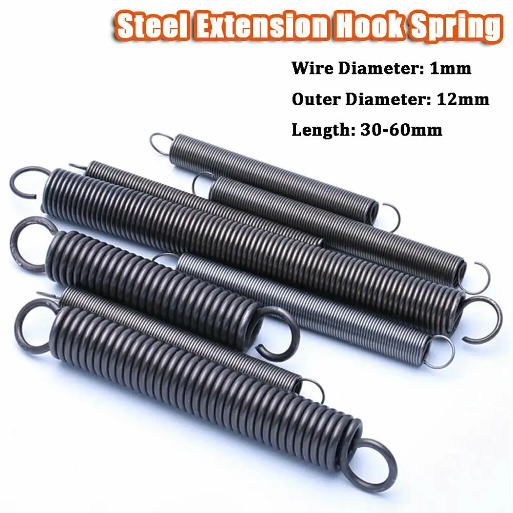 

5Pcs Tension Spring With Hooks Steel Wire Diameter 1mm Small Extension Spring Outer Diameter 12mm Length 30-60mm