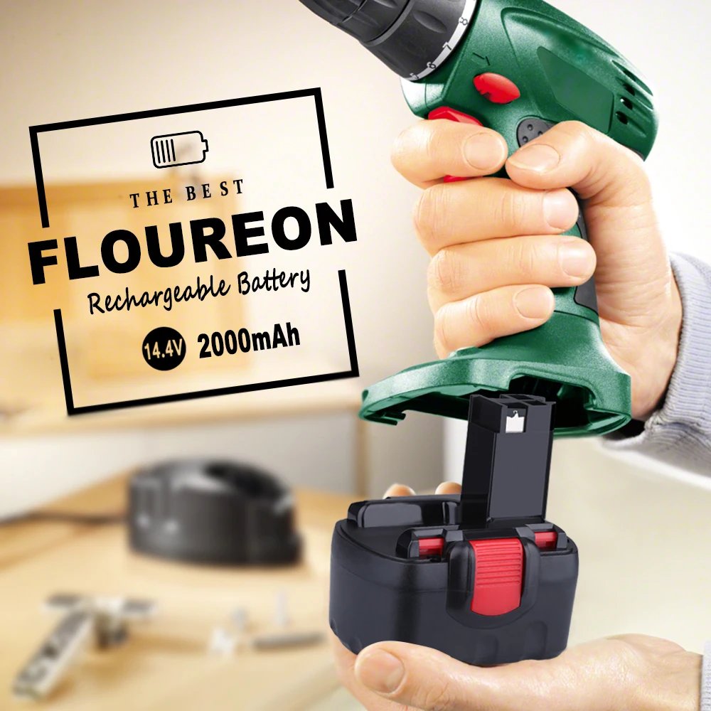 Аккумуляторная батарея FLOUREON 14,4 V 2000mAh для 2607 335 711 GSR 14,4 V Bosch PSR 14,4 Bosch PSR 14,4-2 BOSCH BAT038 BAT040 Ni-CD