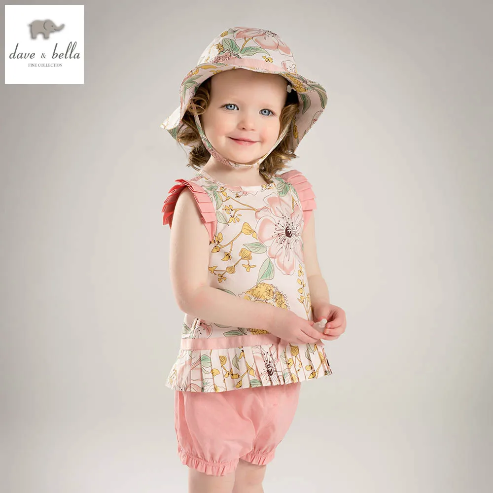 DB5221dave bella summer baby girls pink floral clothing sets child set infant clothes kids boutique |