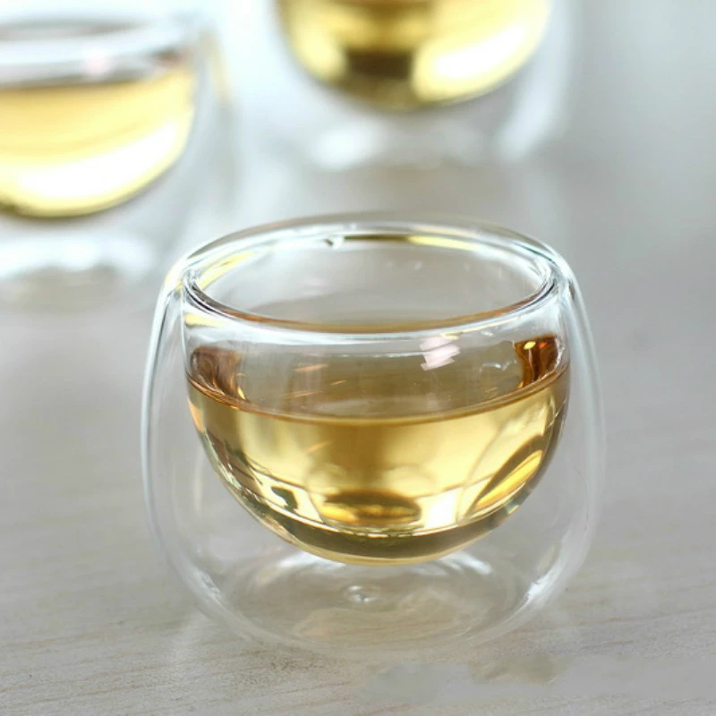 

60ml Double Transparent Teacup Kung Fu Tea Set Flower Tea Cup Handmade Pu'er Tea Cup Small Glass