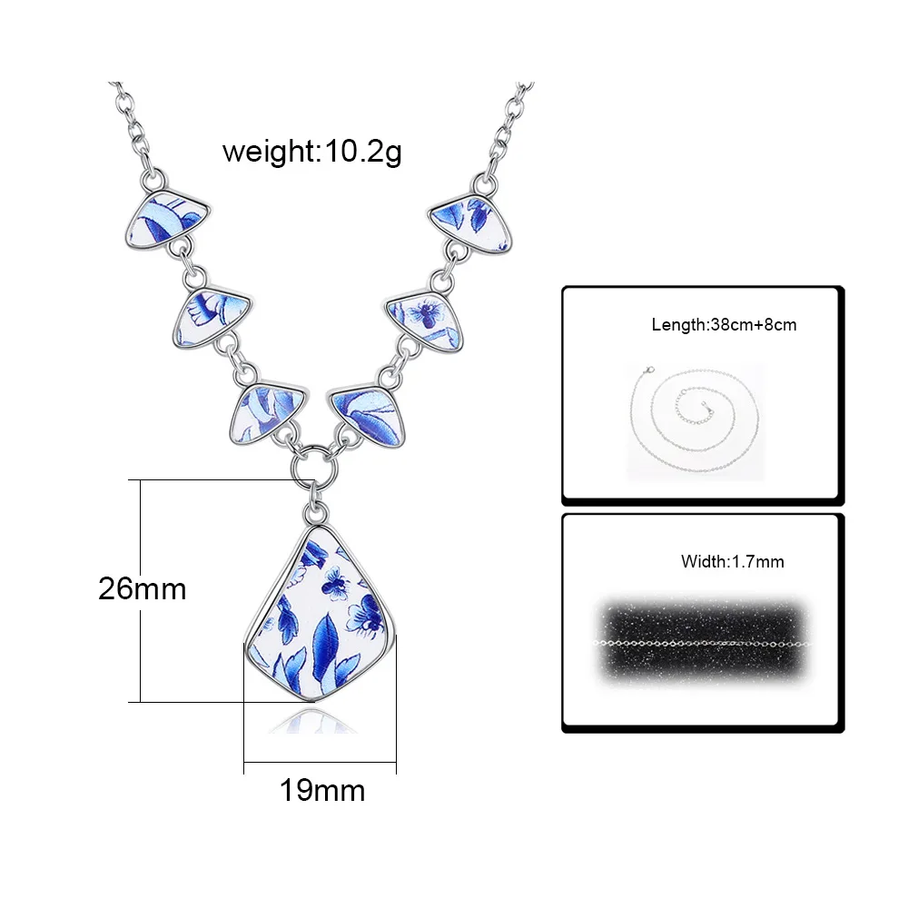 CKW Vintage Imitation Blue and White Porcelain Pendant Necklace Glass Cabochon Handmade Women Jewelry Party Gift | Украшения и