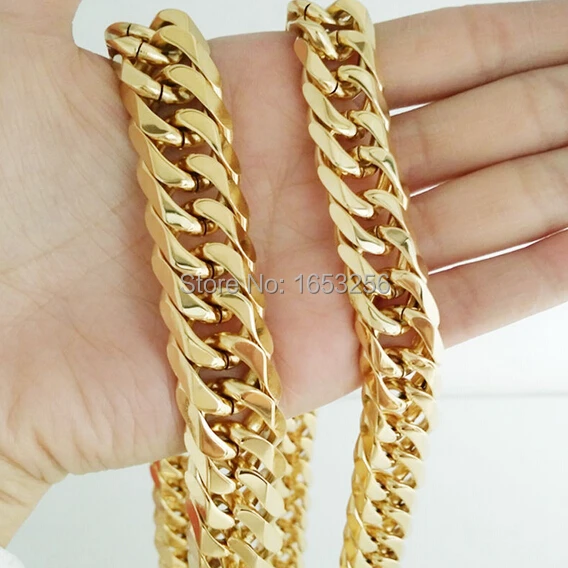

12mm 24'' Christmas Halloween Gift Fashion Chain 316L Stainless Steel Handmade Cuban Curb Necklaces Men Boy Gold Jewelry