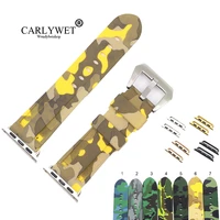 carlywet 38 40 42 44mm camo yellow light grey pure silicone rubber replacement wrist watchband strap for iwatch series 4321