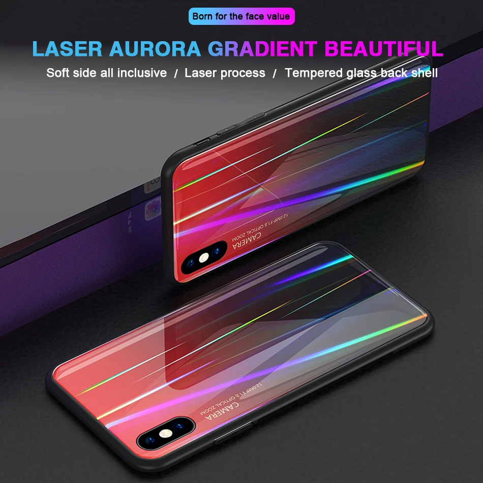 Зеркальный чехол aurora для iPhone XS Max роскошный из закаленного стекла 7 8 6 6S Plus XR 7Plus 8Plus