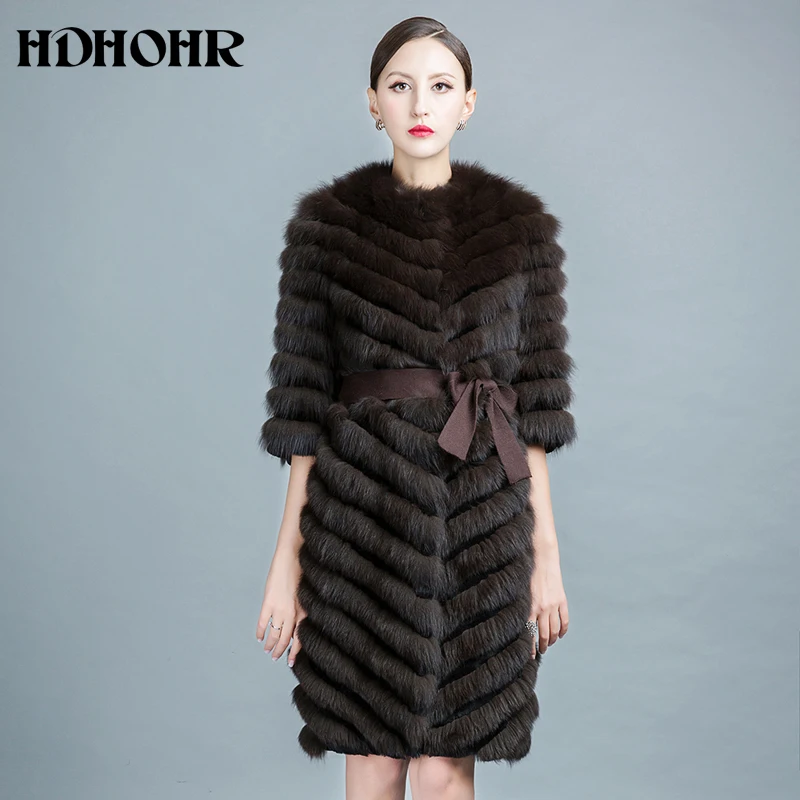HDHOHR 2020 высококачественное длинное пальто из лисьего меха женские зимние куртки