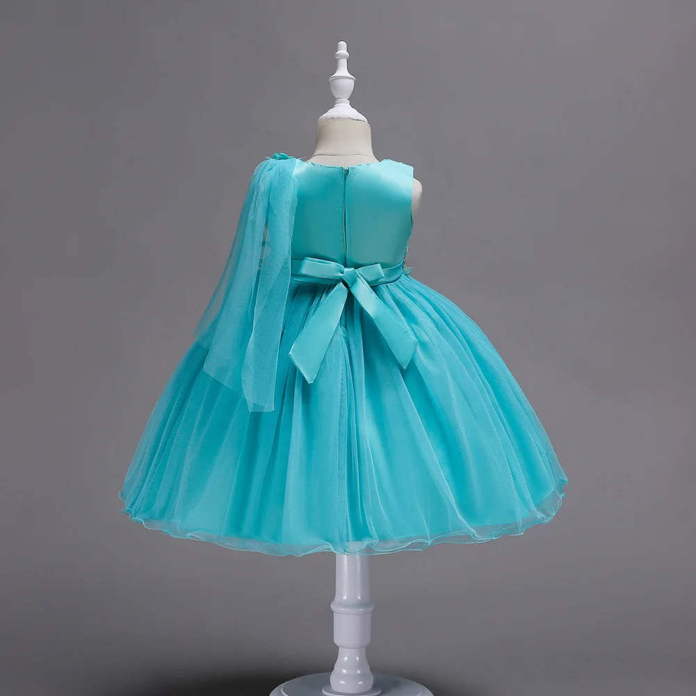 Turquoise Red Pageant Gown Sash Rhinestone Short Children Wedding Wear Clothing Kids Flower Dress for Girl Party and Elegant | Детская