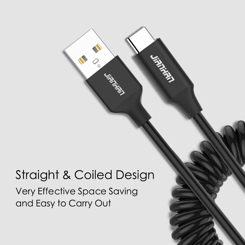 Кабель USB Type C с пружиной 5 В 2 4 А для Xiaomi кабель быстрой зарядки и передачи данных