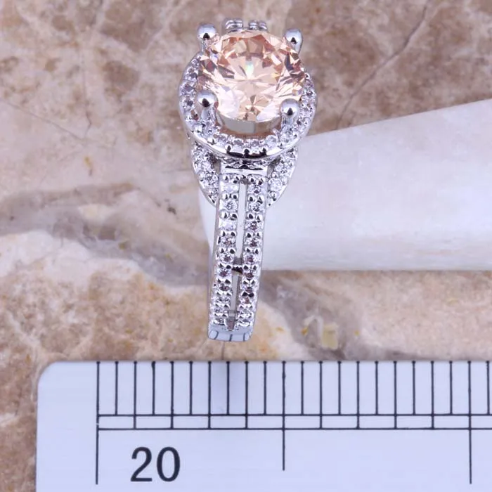 Шампанское Morganite белый cz 925 Серебряное кольцо Размеры 5/6/7/8/9/9.5 /10/11/12 s0446 |