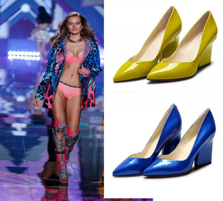 European stations 2015 autumn wedges patent leather high heel shoes pointed toe Asakuchi women A536 | Обувь
