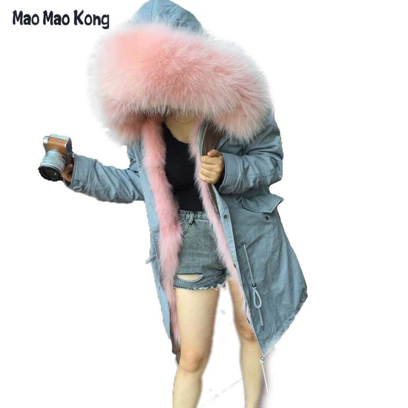 2020 Женская армейская зеленая легкая парка из натурального Лисьего меха розовая