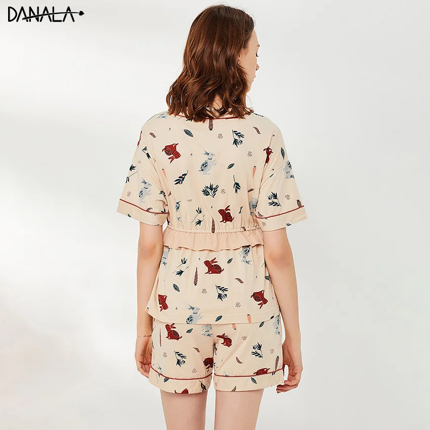Женский пижамный комплект DANALA 100% хлопок с шортами летняя домашняя одежда |