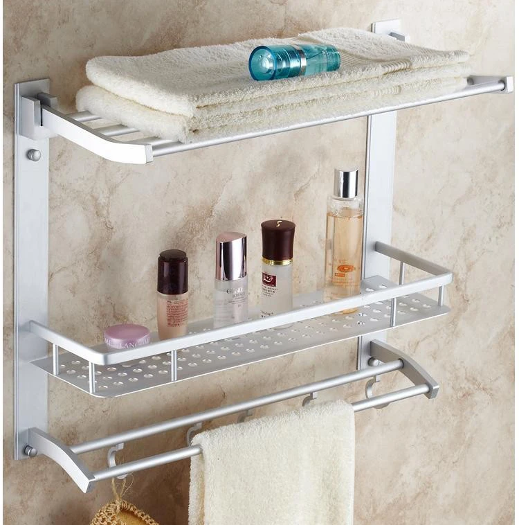 

Bathroom Shelves 3 Tier Movable Bath Shelf Hooks Towel Bars Hanger Cosmetic Storage Rack Bathroom Accessories Towel Holder 7840
