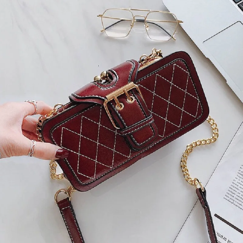 Leather Purses and Handbags with Many Pockets Small Chains Bags Flap Women Messenger Bag High Quality Female Plaid Clutches | Багаж и