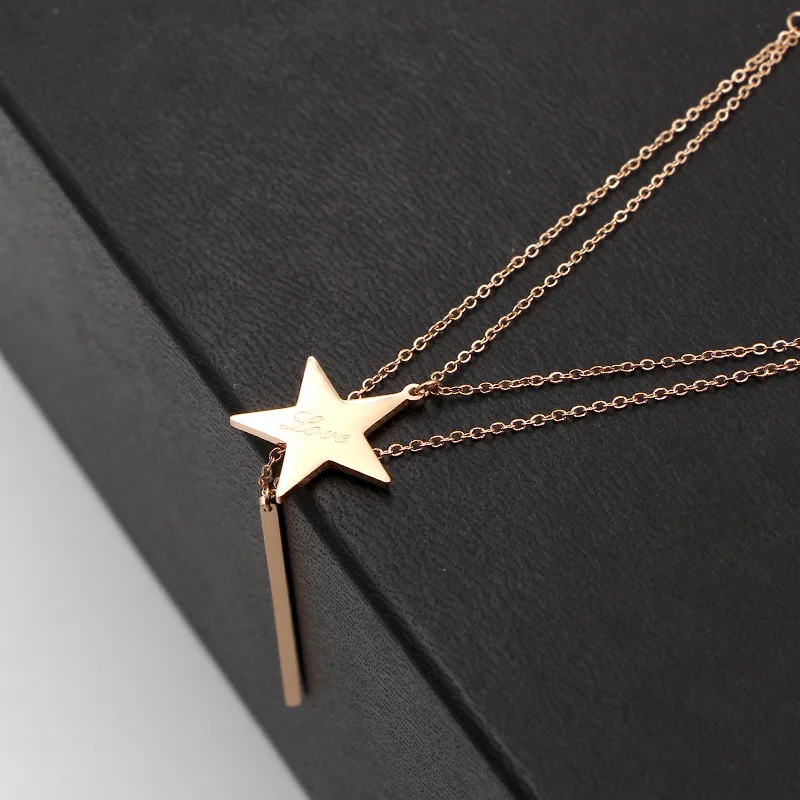 Martick Personality Double Link Chain Necklace Femme Stars Design Chocker With Flat Bar Tassel P37 | Украшения и аксессуары