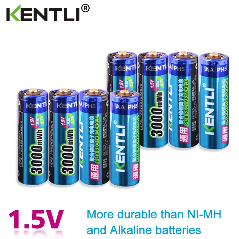 KENTLI 8 шт. аккумуляторные батарейки AA 3000 МВтч 1 5 В литий полимерные аккумуляторы aa