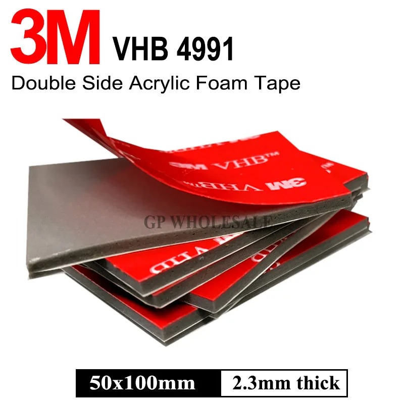 

10 sheets 3M VHB Heavy Duty Double Adhesive Foam Tape Gasket 100mmx50mm, 4991, 2.3mm thick